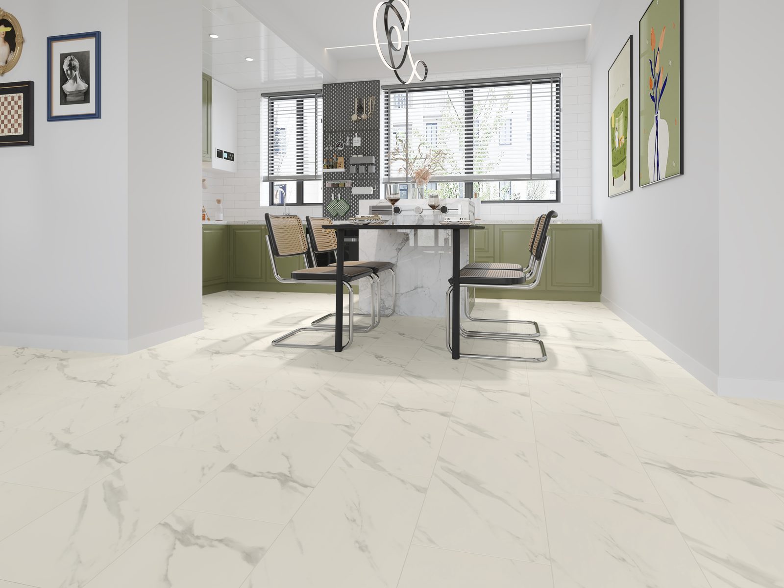 Uniq Stone Marble Effect Tile Flooring Statuario White